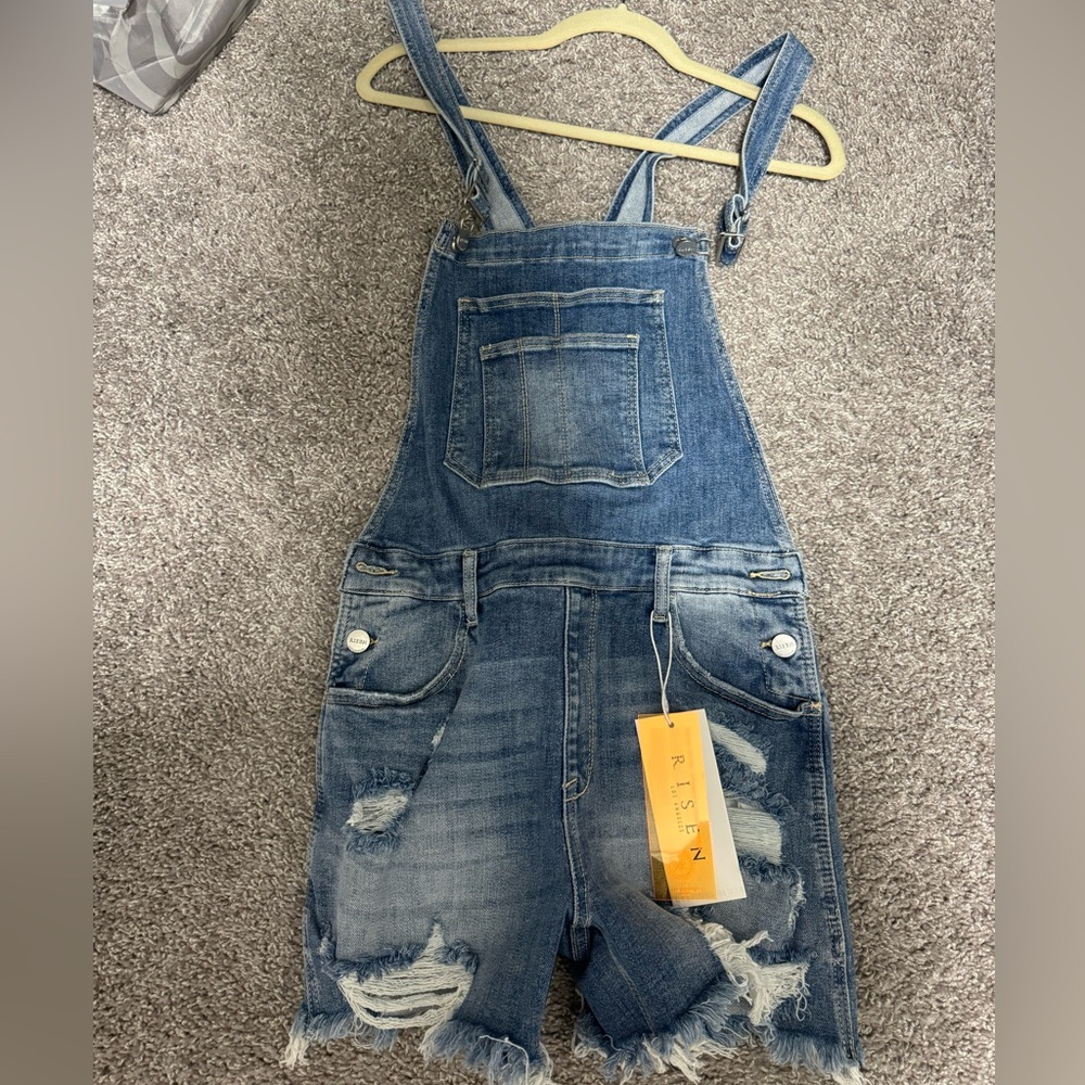 Jade Distressed Denim Short Overalls
